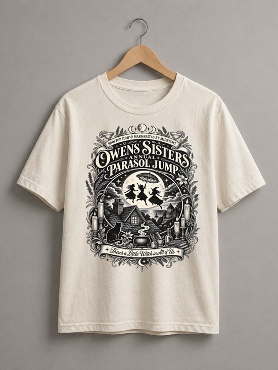 Gildan Tops - Off White Parasol Jump Graphic Tee - Black Print
